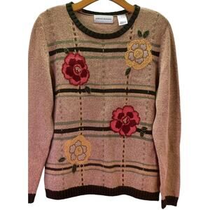 VTG Alfred Dunner Petite Floral Embroidered Sweater Size Small Cottage core Boho